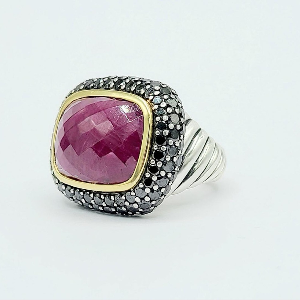 David Yurman Waverly Ring With Ruby Black Diamonds And Gold - Picture 4 of 16